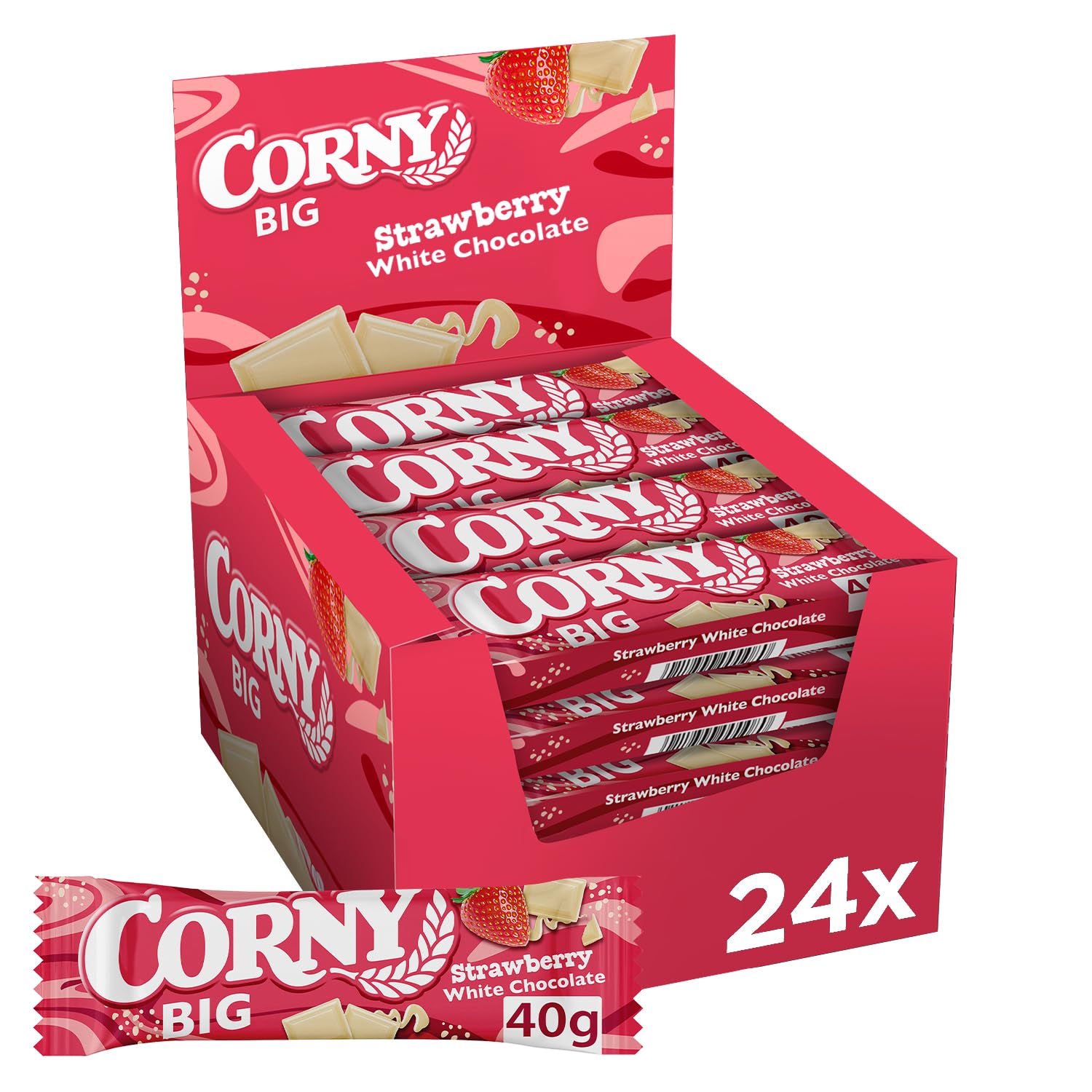 Müsliriegel | Corny BIG | Strawberry White Chocolate | Erdbeere mit weißer Schokolade | Großpackung 24x40g