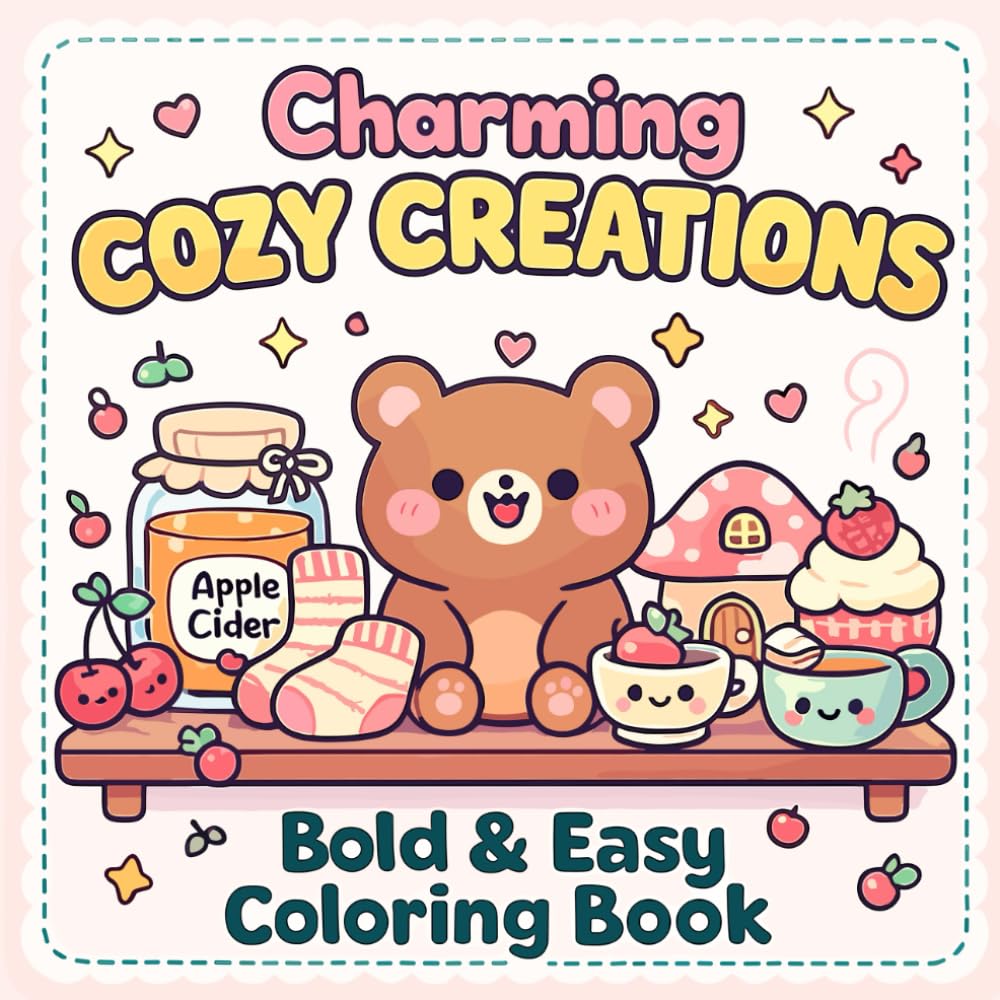 COZY CREATIONS: Charming Bold & Easy Coloring Book | Simple & Relaxing Designs for Adults & Teens | Stress Relief and Fun Activity