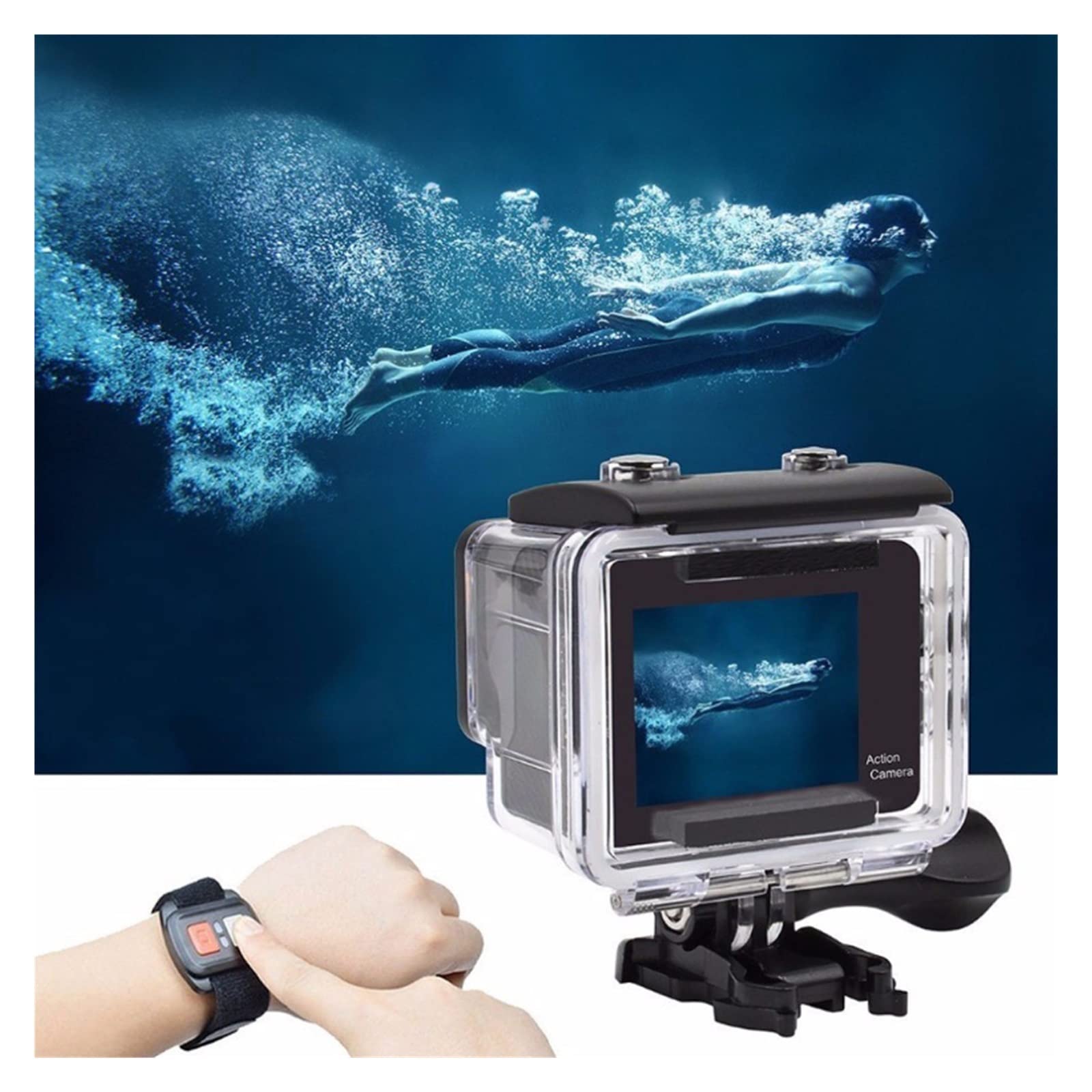 Kamera akcji, Kamera podwodna Ultra HD H9R 12MP 2 cale LCD 30M wodoodporna 170D pilot zdalnego sterowania kask rowerowa kamera wideo Outdoor kamera sportowa Płynna stabilizacja(H9 0ption2,1)