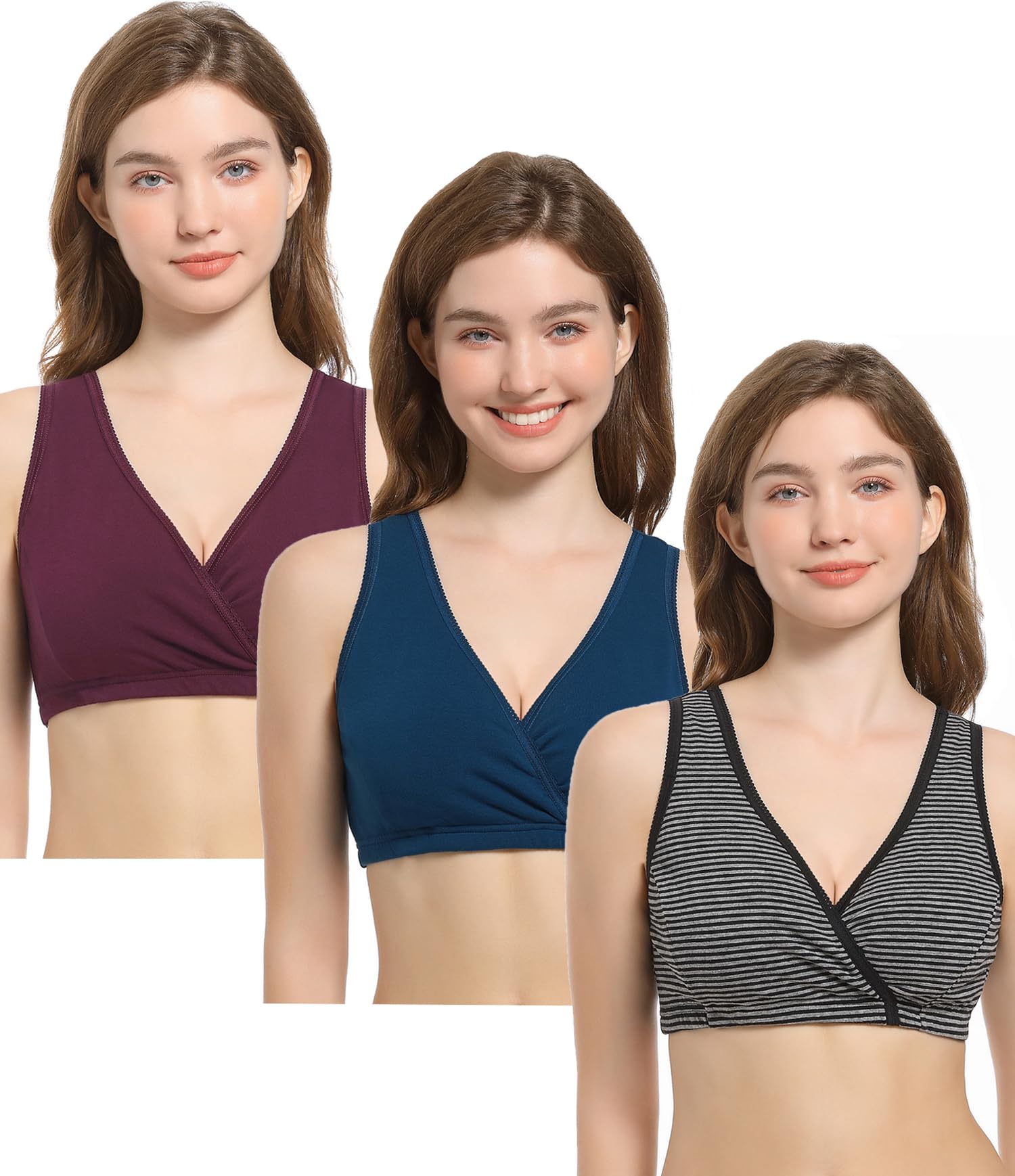 CAKYE 3 Pack Maternity Nursing Sleep Bra Breastfeeding Cotton Bralette