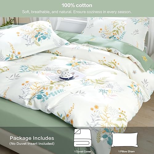 Miniatura 67 de SAPHREAS Juego de funda de edredón de hojas botánicas, tamaño King, 3 piezas, hojas amarillas, juego de funda de edredón 100% algodón suave, 1 funda