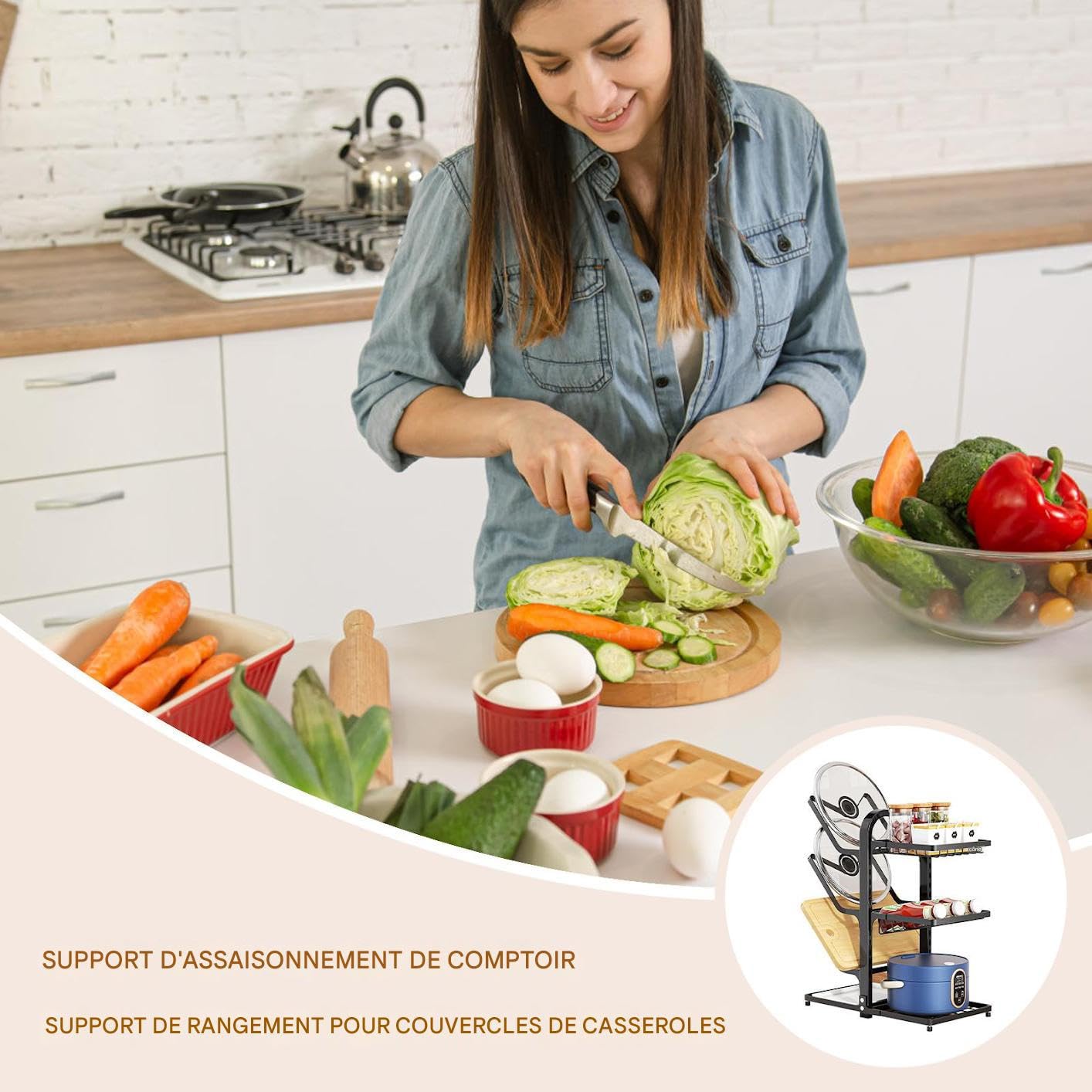 Organisateur de Pots and PANS, organisateurs PAN à l'intérieur de l'armoire - Organisateur du porte-rangement de cuisine | Économie d'économie d'espace Rack de plaques à plusieurs niveaux réglables