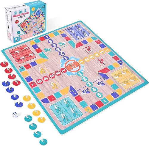 Buluwans Ludo - Juego de mesa y rompecabezas 2 en 1 para niños adultos personas mayores adolescentes bloques de construcción de ajedrez de vuelo de