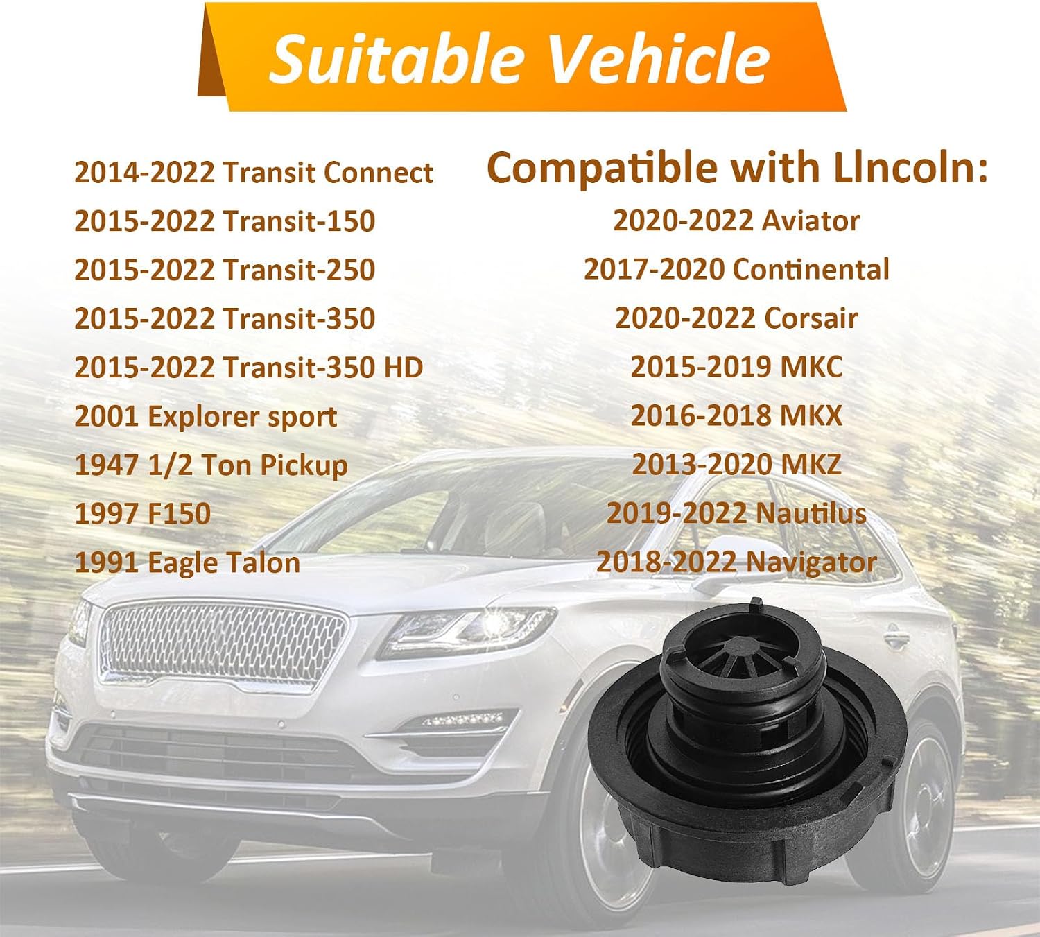 Coolant Reservoir Cap, Radiator Expansion Tank Cap Compatible with Ranger Expedition Explorer Transit Focus Mustang Fusion Escape F150 F250 F350, Replaces OE# DG93-8101-AA, 3M5H810-OAC