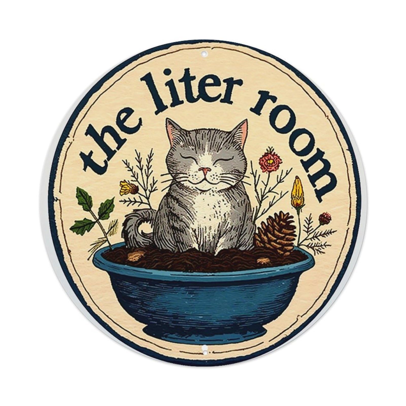 Iageret Vintage Cat In Pot With Flowers Round Metal Tin Sign Wall Decor, Bar Garage Cafe Kitchen Home Wall Art Poster 8X8inches