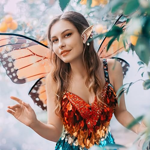 Miniatura 3 de Orejas de elfo con piercings  Orejas de elfo con cadenas para cosplay  Orejas de elfo puntiagudas suaves  con juego de aretes, orejas de elfo con