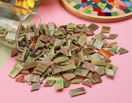 Vista 95 de Lanyani Azulejos de mosaico de vidrio para manualidades artísticas, 4 formas mixtas de vidrieras Tiffany, 200 piezas, Café