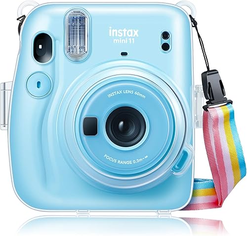 Fintie Funda protectora transparente para cámara Fujifilm Instax Mini 11 de película instantánea - Carcasa rígida de cristal con correa de hombro