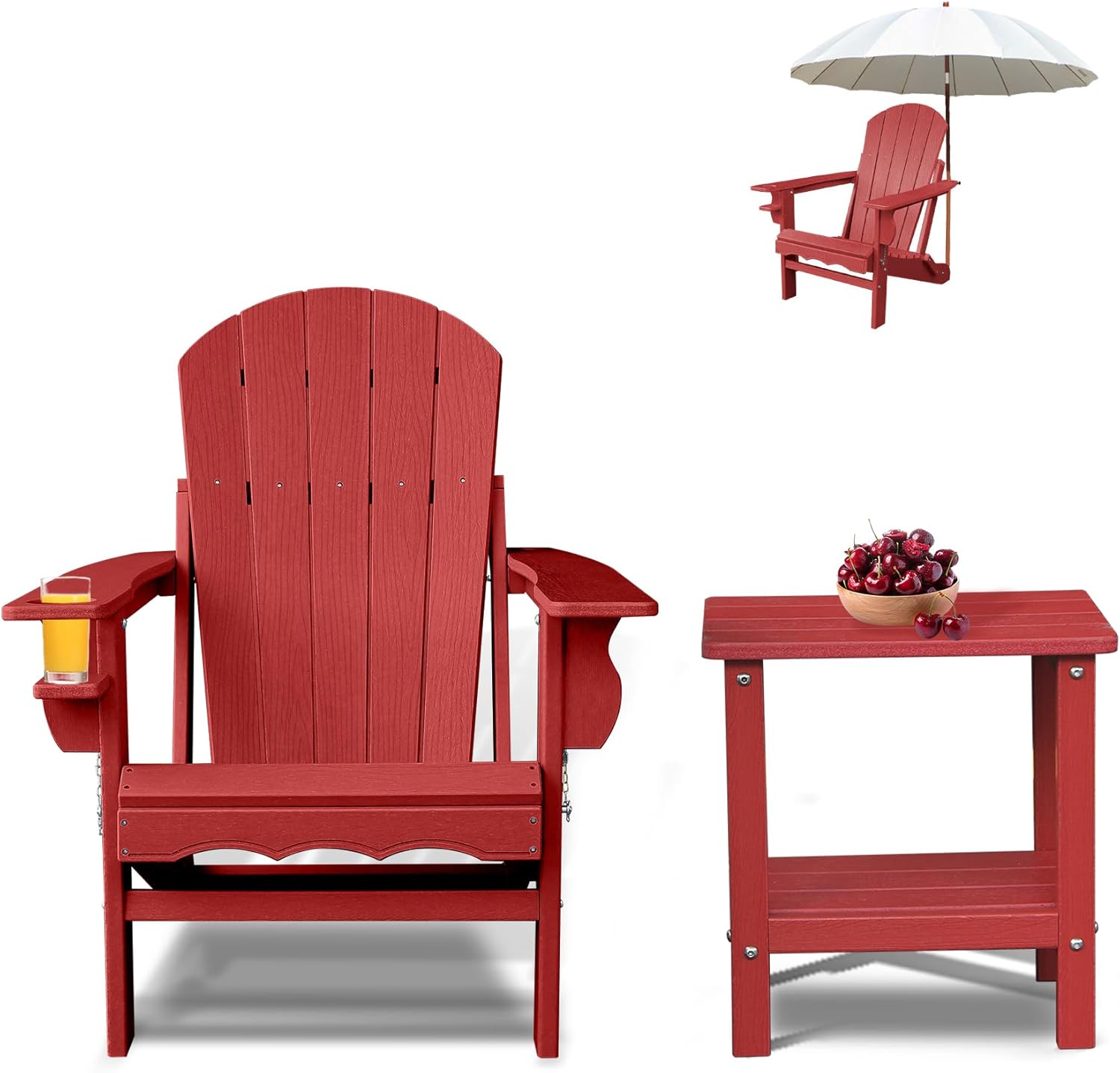 Folding Adirondack Chairs, Oversized HDPE Adirondack Chairs with Side Table and Cup Holder, Outdoor Fire Pit Chairs for Patio Garden and Backyard, Deck, Grey