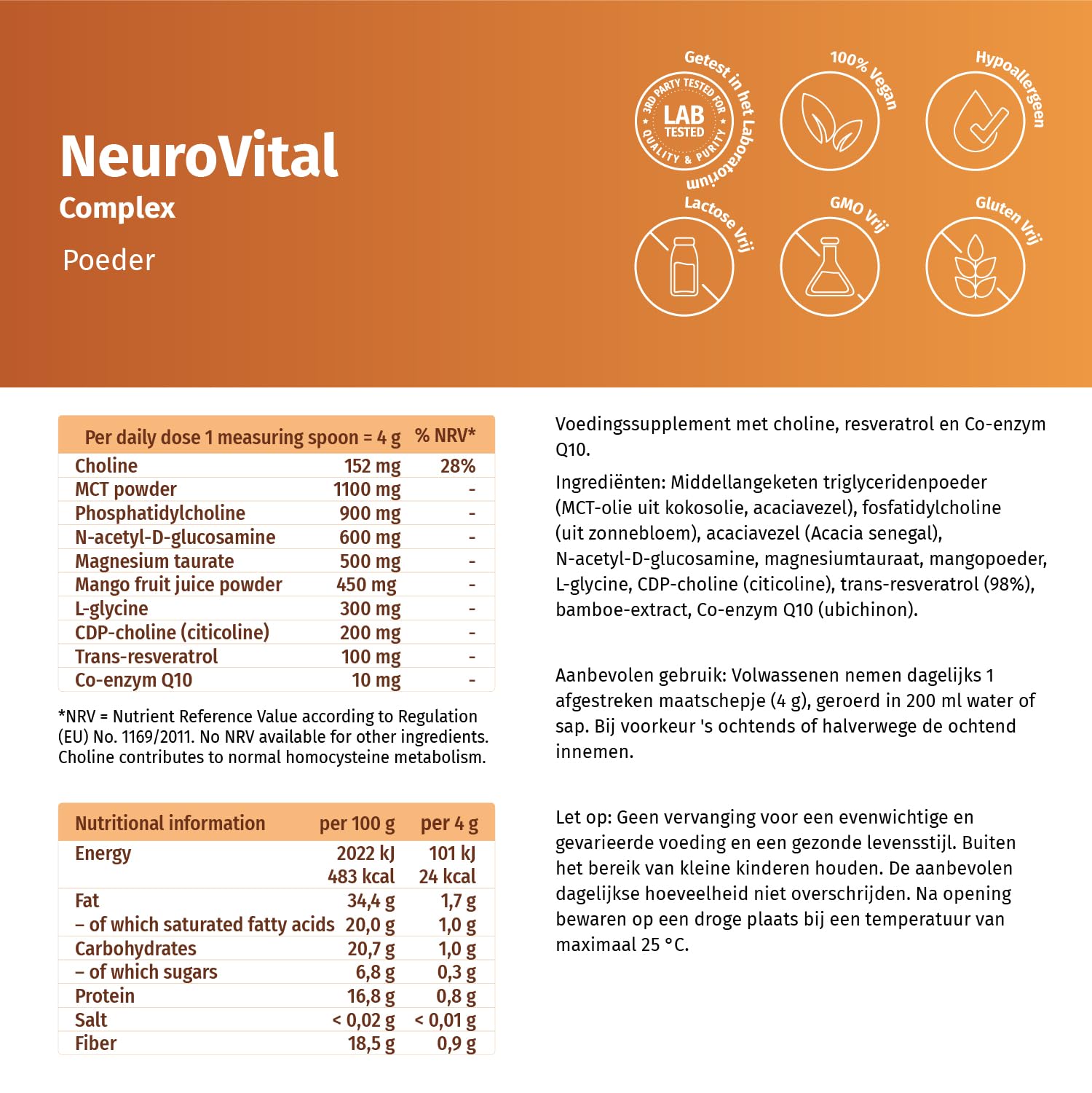 NeuroVital Komplex 300 Pulver – Nährstoffmischung mit MCT-Pulver, Citicolin (CDP-Cholin), Magnesium & Pflanzenstoffen – Nahrungsergänzung für bewusste Ernährung & aktive Lebensweise