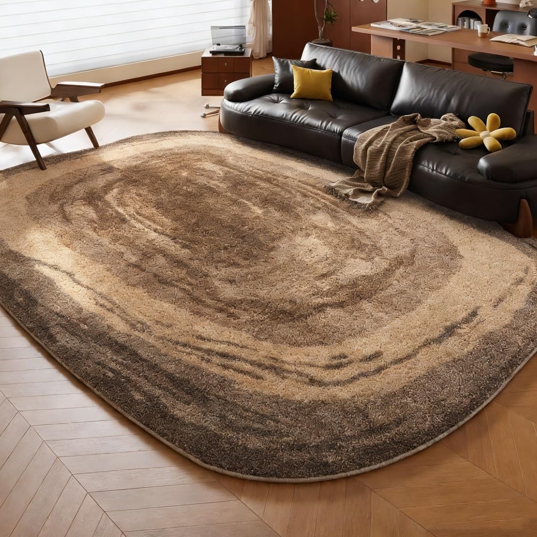 Tapis vintage géant en fausse laine premium, dessus-de-lit marron 200x320