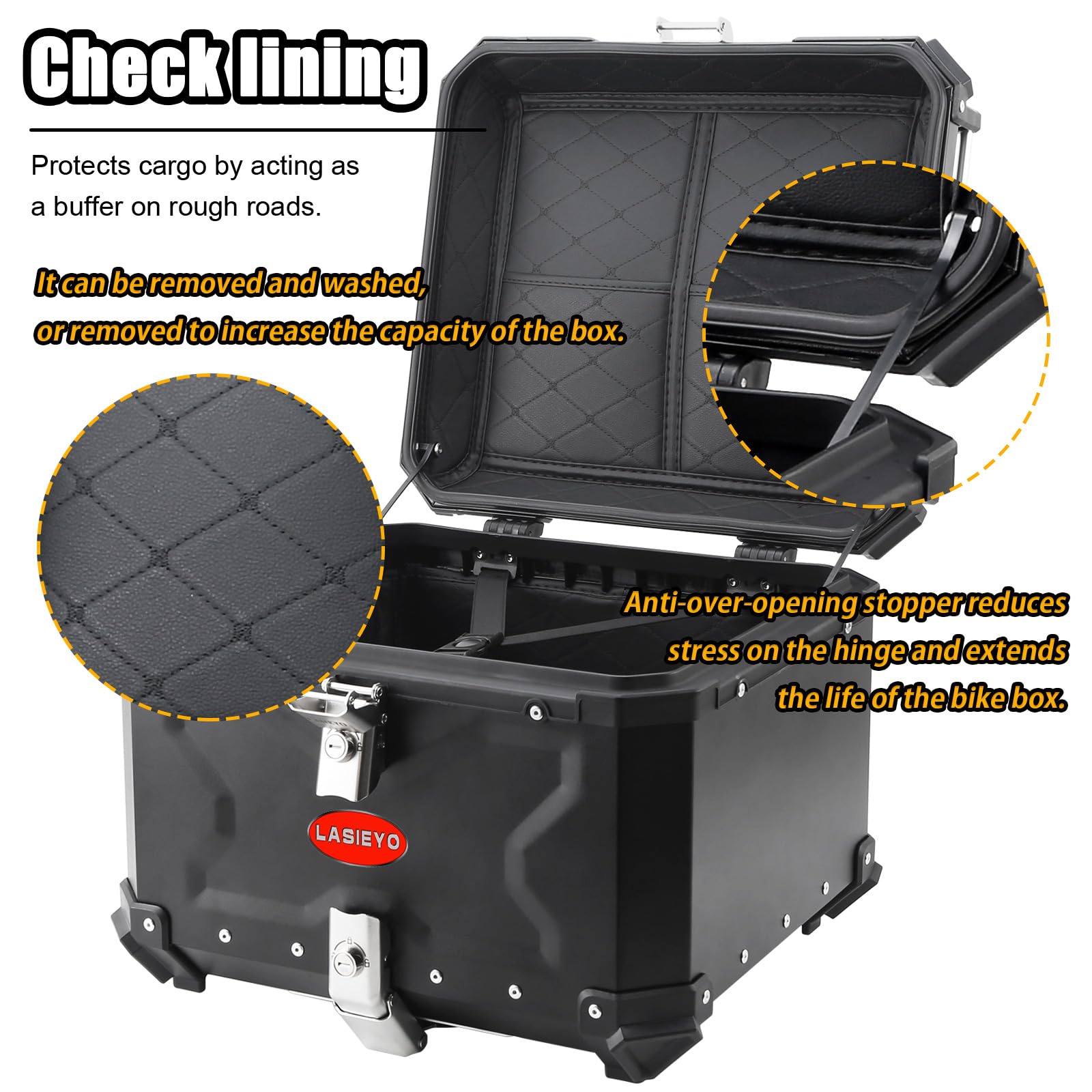 puseky Top Case pour moto, 55 l, bagage de moto en aluminium avec serrure de sécurité pour rangement du casque, grand bagage, coffre de moto imperméable