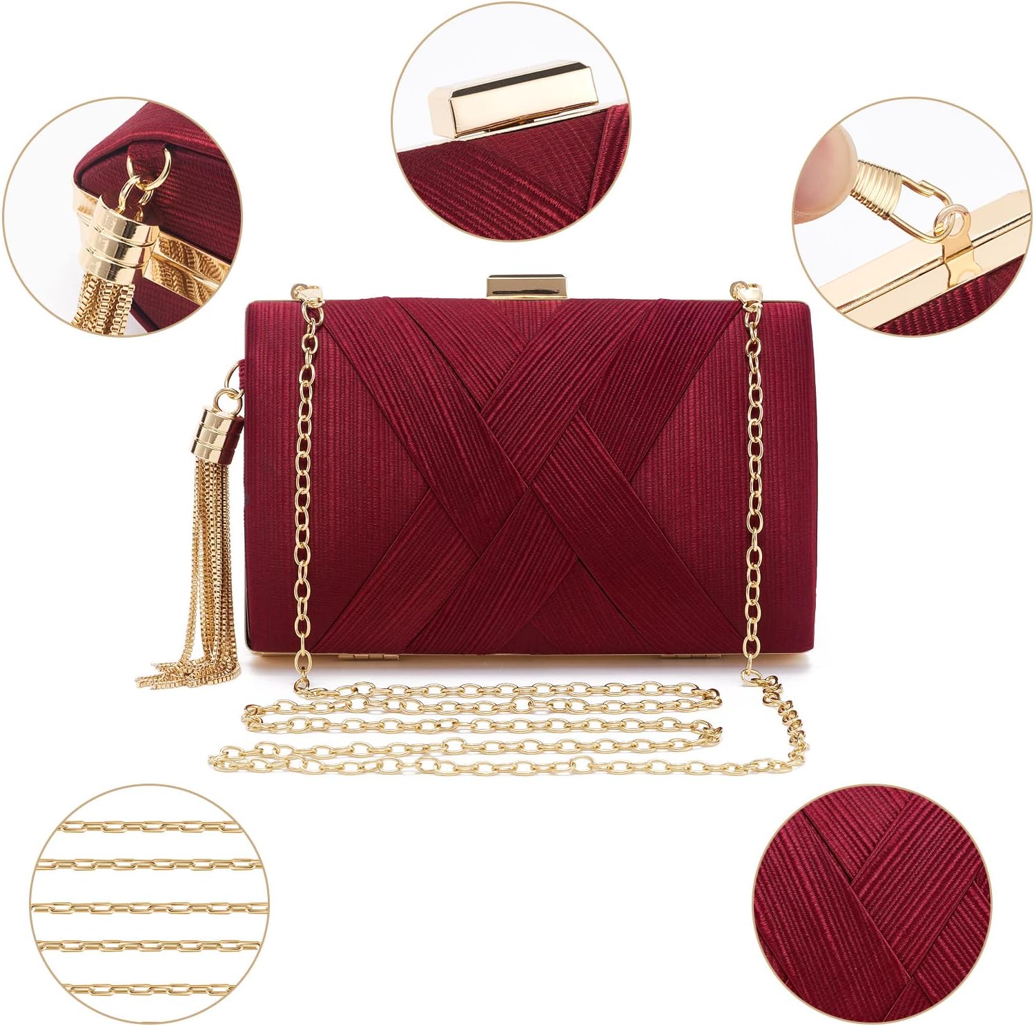 Women Clutch Bag Evening bag Fringed Evening Handbag,Lady Party Wedding Clutch Purse Chain Shoulder Cross Body Bag - Image 5