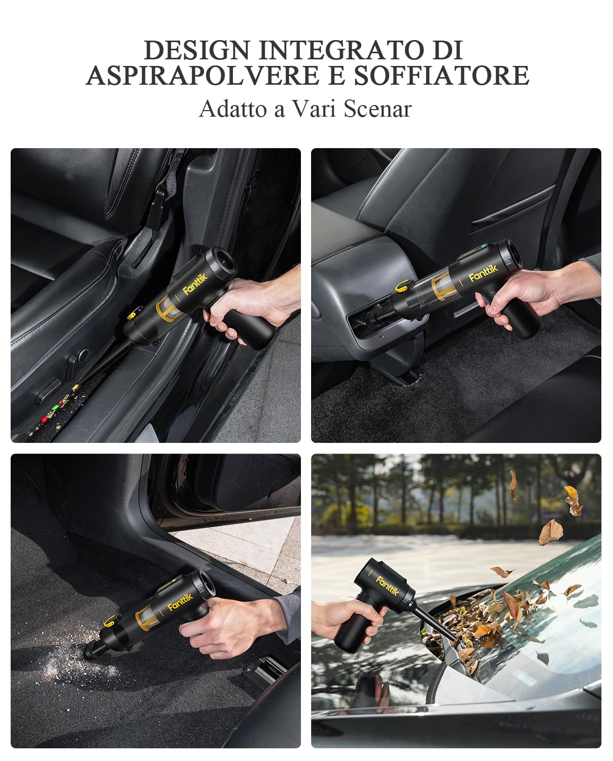 Fanttik Slim V10 Mix Aspirabriciole per auto senza fili, 16kPa, Display LED Intelligente a Colori, 4 in 1 Aspirapolvere e Soffiatore d'aria e Pompa ad Aria e Pompa Sottovuoto