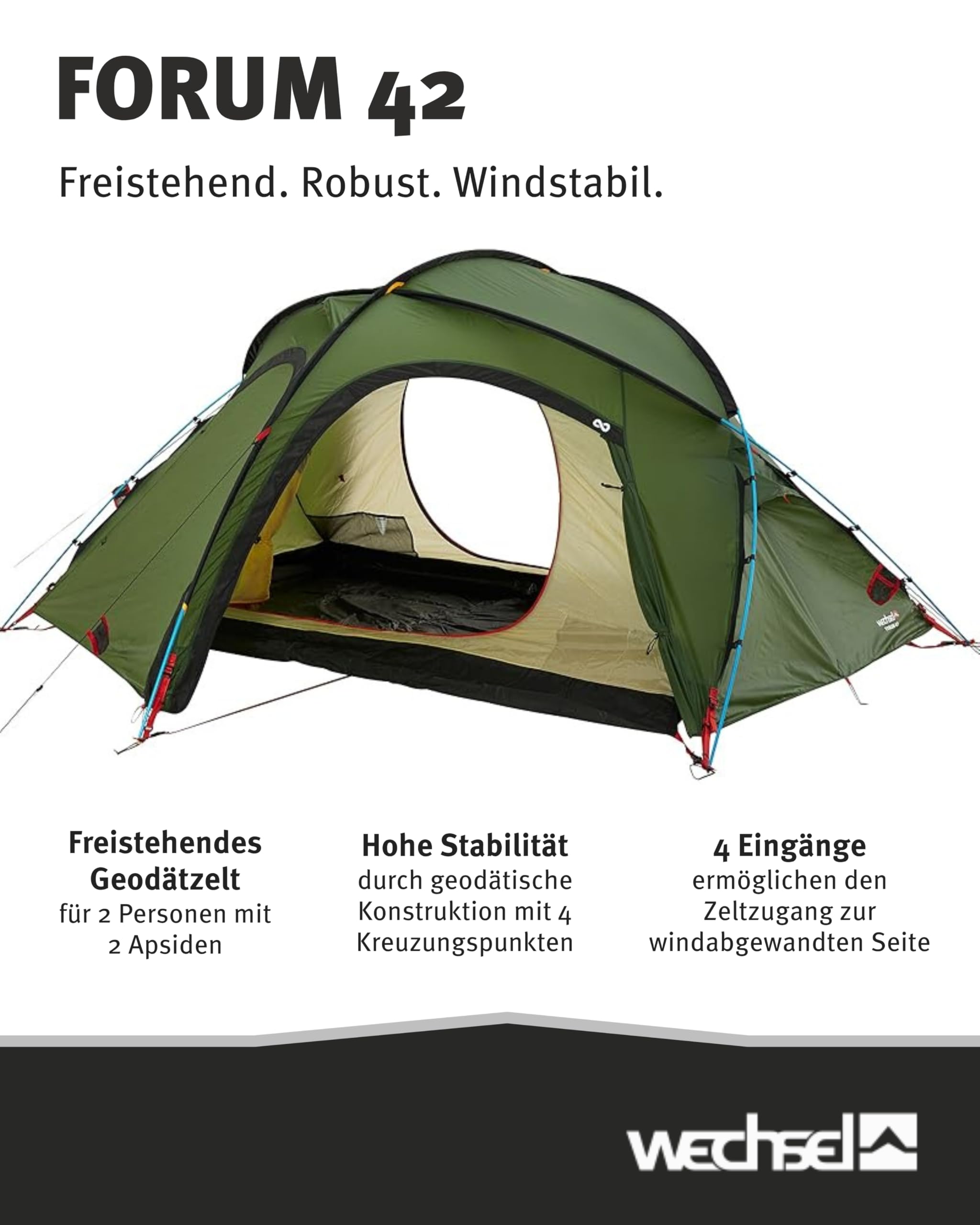 Wechsel Trekkingzelt Forum 42 I Geodätzelt für 2 Personen I Expeditionszelt kompakt & transportabel I ideales Outdoor-Zelt für Camping, Wandern, Kanutouren & Radreisen Sport & Freizeit