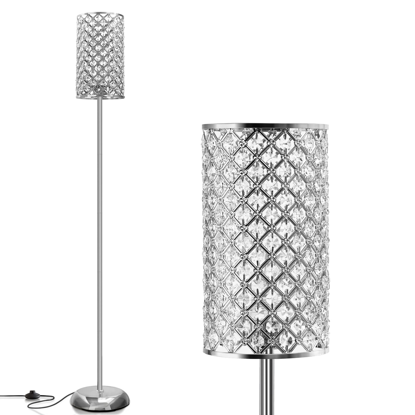 GyroVu Crystal Floor Lamp, Elegant Standing Lamp Modern Floor Lamp Silver Finish Tall Pole Lamp Accent Light with On/Off Foot Switch for Living Room, Girl Bedroom, Dresser, Office(Bulb not Included) — image 1