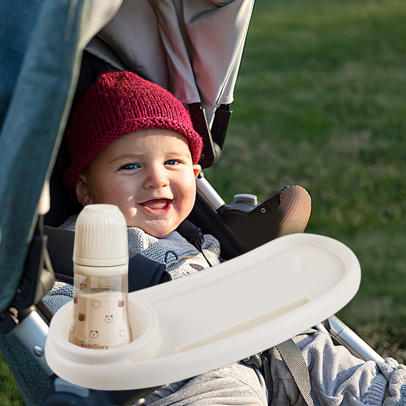 ZoneYan Vassoio per Snack per Passeggino, 3 In 1 Girevole a 360 Gradi con Clip Regolabile Vassoio Universale per Passeggino, Adatto Alla Maggior Parte Dei Vassoio per Alimenti per Passeggino (Bianco)