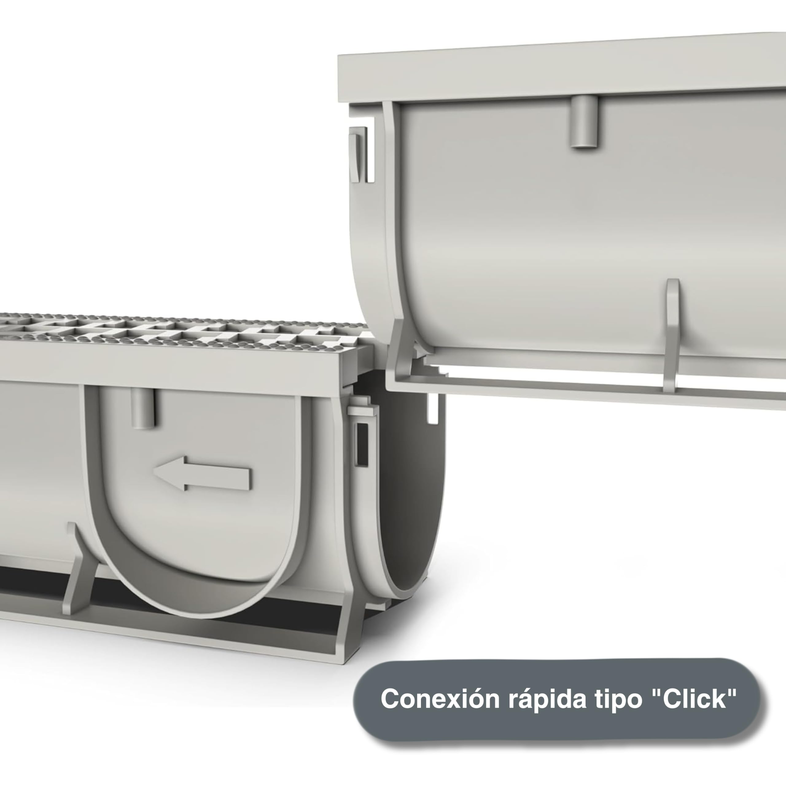 VODALAND - Canaleta de Drenaje Easy 1 con Rejilla de Plastico color GRIS - Kit de 5 Metros | Drenaje Eficiente y Estético para Jardines, Terrazas y Áreas Exteriores | Solución Perfecta para tu Espacio