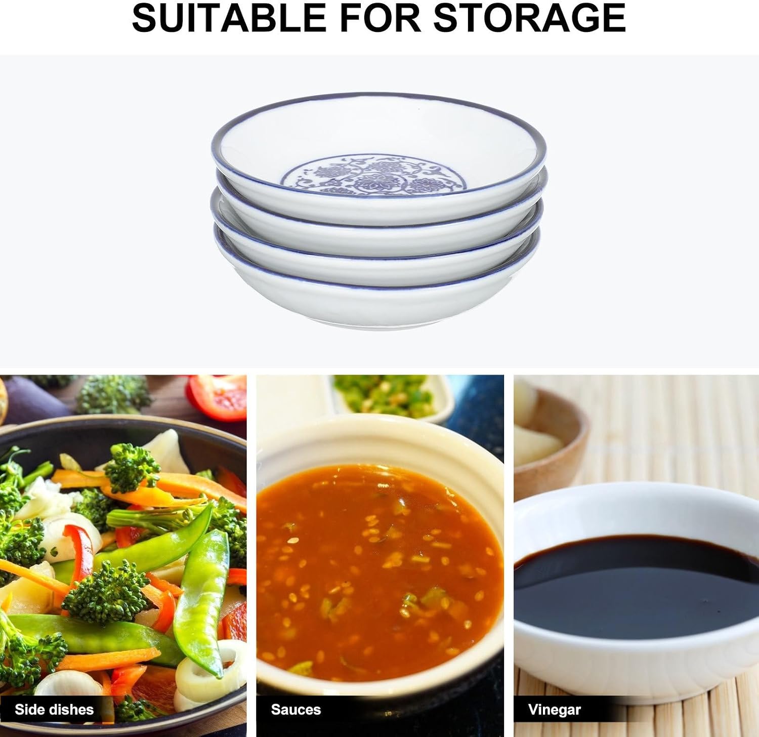 4pcs Ceramic Sauce Dipping Bowls Set, Multi-purpose Light Weight Side Dishes Plates, Not Easy to Wear and Tear, for Food Shops and Catering Use