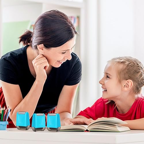 Miniatura 7 de Teling 3 unidades de sello de rodillo de práctica de línea de escritura a mano, sellos de línea autoentintada, sellos para profesores, tiras de