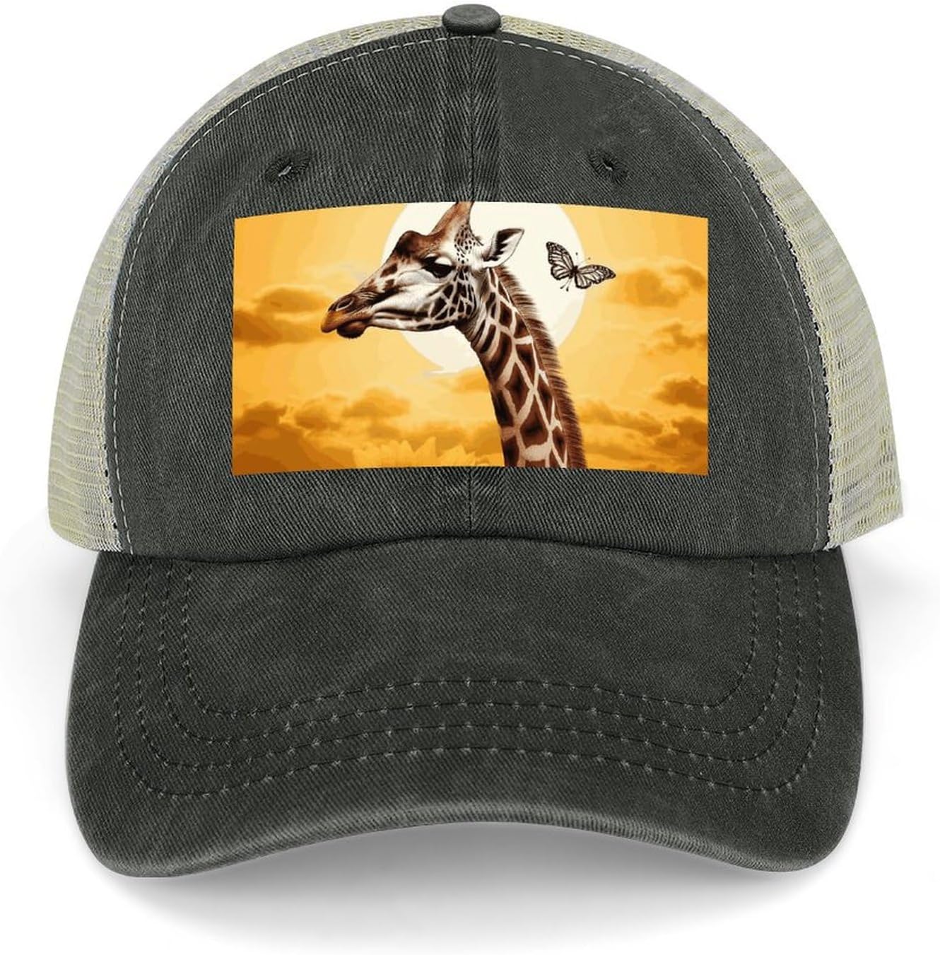 Giraffe and Sunflower Sport Hat for Men Women Hollow Cowboy Hat Adjustable Baseball Cap Apparel Gifts Accessories
