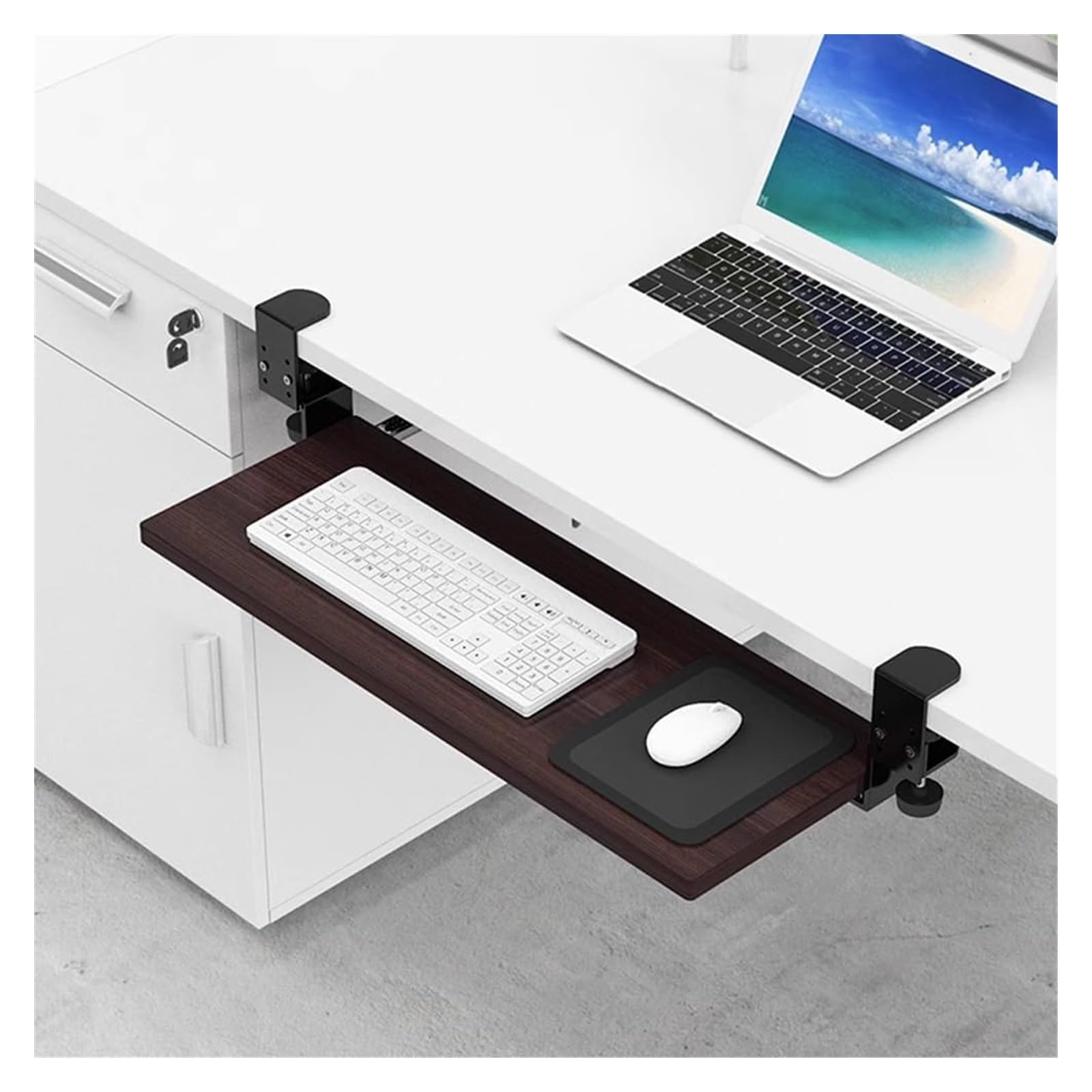 Ergonomic Keyboard Tray, Adjustable Pull-Out Keyboard Drawer with C-Clamp, Maple Finish, 55X24Cm for Home Office, Space-Saving Design, Improve Comfortcm(Walnut-55X24Cm(22X9In))