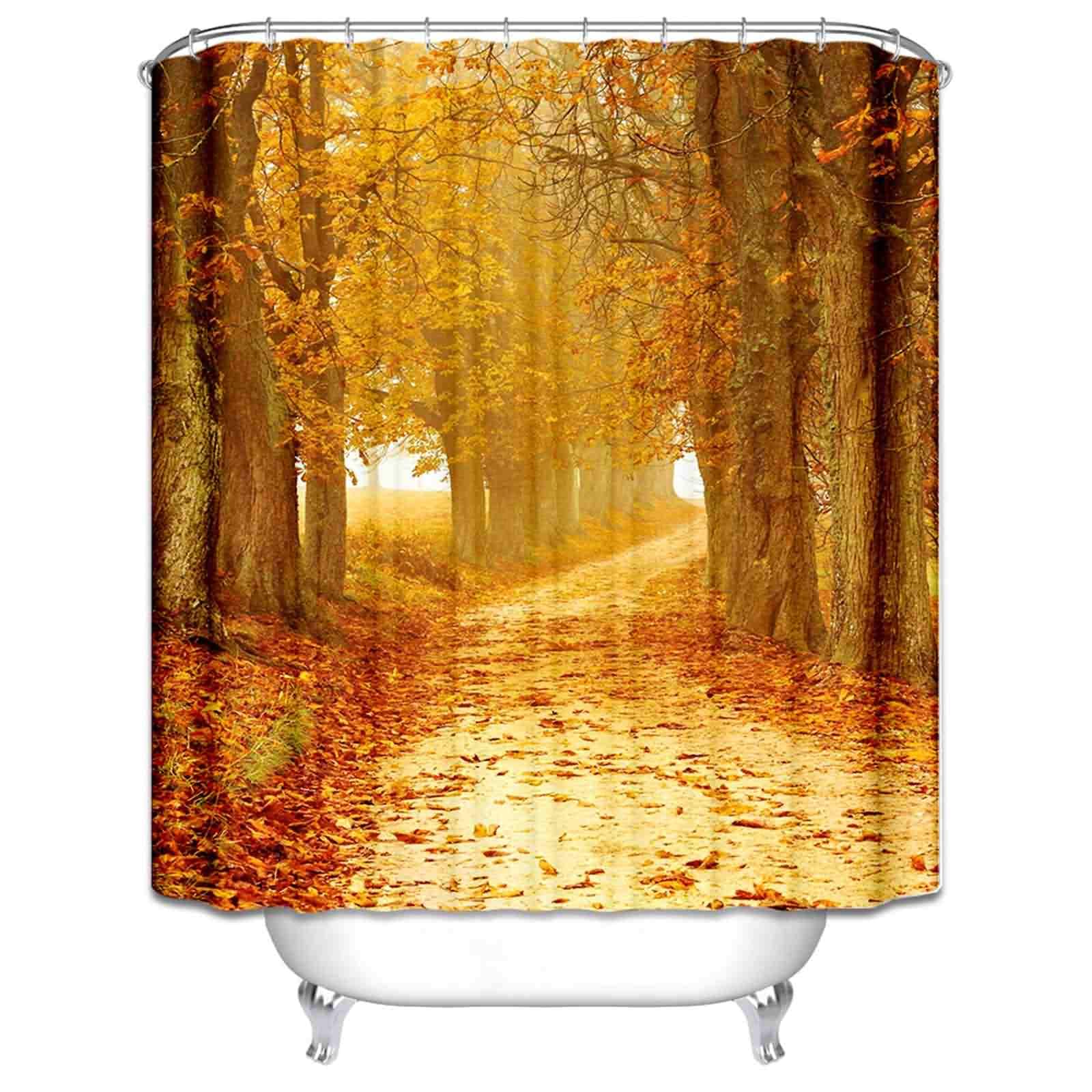 Rideau de douche en tissu extra-long de qualité supérieure motif sentier feuillu