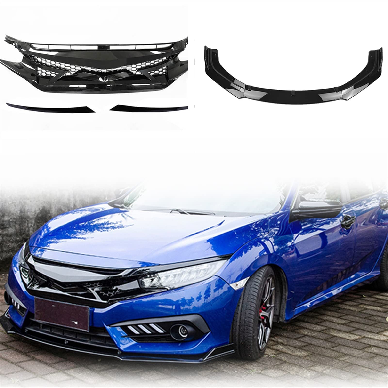 Kit Carrosserie Civic 10 Gen : Maille de Calandre Avant et Spoiler Inférieur 2016-2018