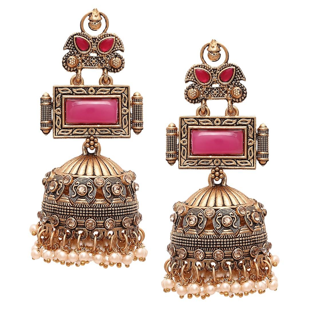 OOMPH Jewellery Rani Pink Jhumka Earring - Matte Gold Finish - Occasion-wear - For Women & Girls Stylish Latest (CKE275_A2) (B0D7MMLX6W) Amazon Price History, Amazon Price Tracker