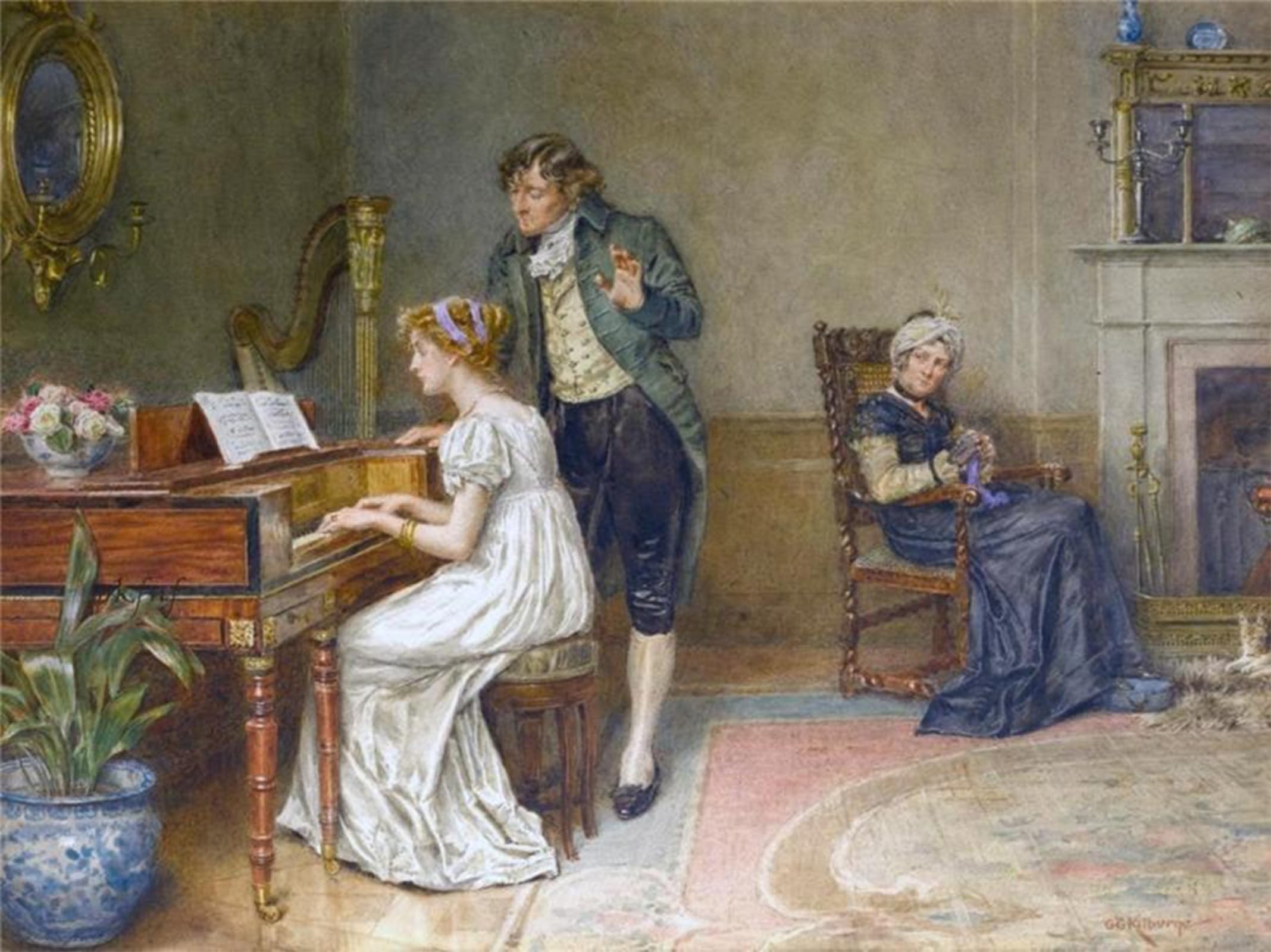 SERENDIPITP Vintage Wall Art Canvas Nordic Poster Canvas Print Picture the Music Lesson by George Goodwin Kilburne Wall Art Poster for Home Decor 60x90cm