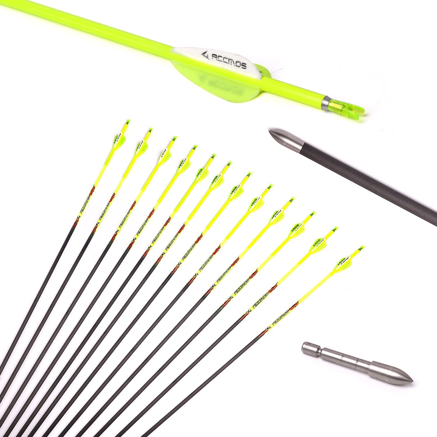 ACCMOS Archery Orange or Yellow Carbon Arrow ID 4.2mm Spine 400 500 600 700 800 900 1000 Hunting Arrow for Bow and Arrow Shoting 12pcs