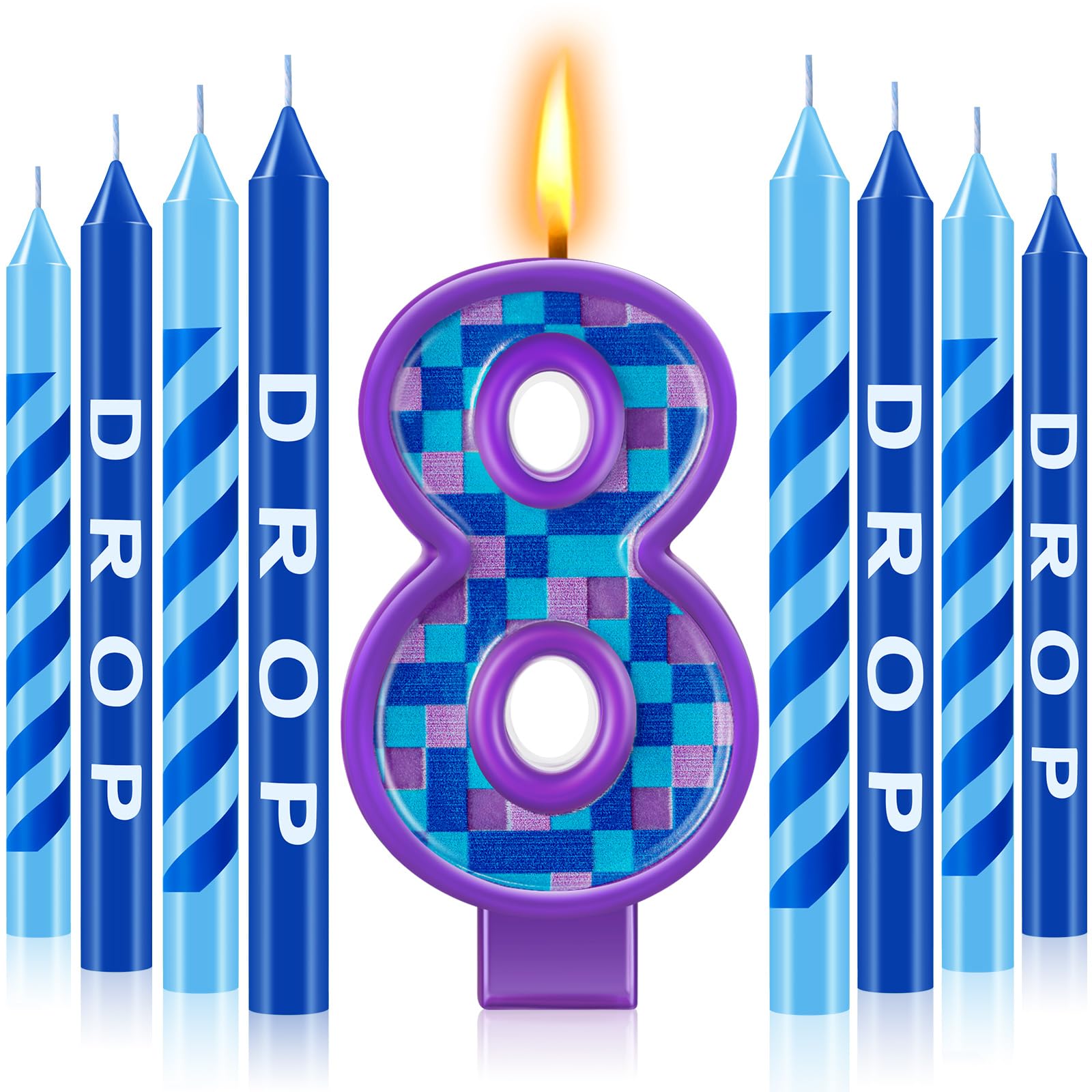 MTLEE 13 Pcs Video Game Birthday Candles Gaming Party Toppers for Cake Blue Purple Number Candle Battle Boys Birthday Cake Topper Decoration Party