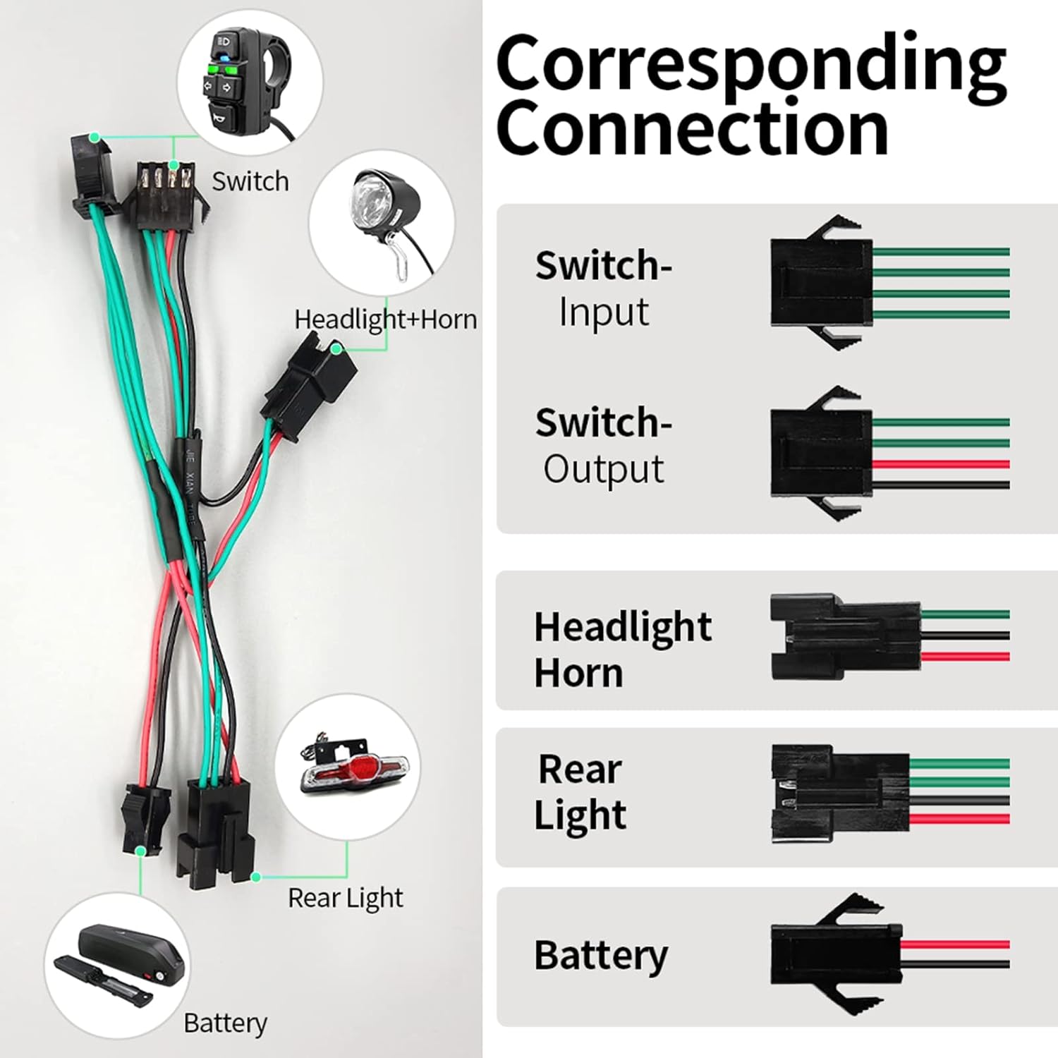 Ebike Light Collection with QD139 Frontlight DC50 Taillight DK226 Switch Cable Use for Warning Light Turn Signal and Horn