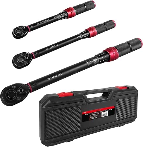 WETT 3Pcs Torque Wrench Set, 1/4'' & 3/8'' & 1/2''