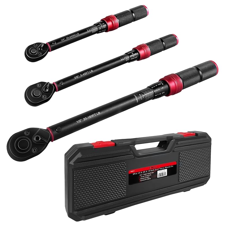 Kit de Chaves de Torque WETT com 3 Peças, 1/4, 3/8 e 1/2 pol., 72 Dentes, Dupla Direção, Modelo WW011