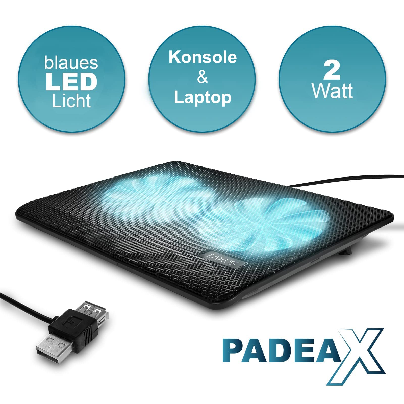 Eaxus® Padeax - Raffreddatore Premium adatto a laptop/notebook e PlayStation 5/4 - Supporto per ventola LED compatibile con PC, PS4, PS4 Pro, PS5 & Co.