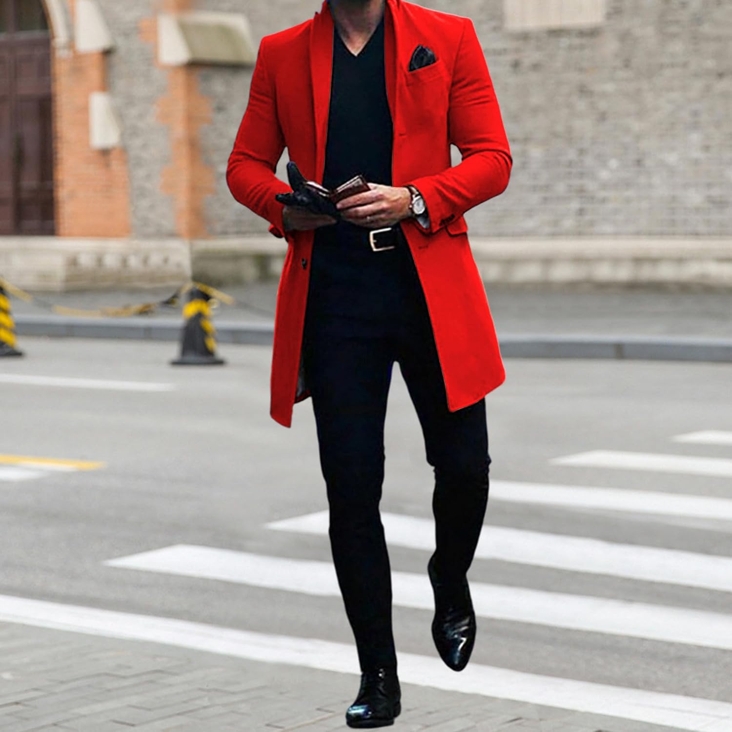 Maiyifu-GJ Men's Fall Winter Trench Coat Wool Blend Pea Coat Notched Collar Single Breasted Overcoat Slim Fit Business Jacket