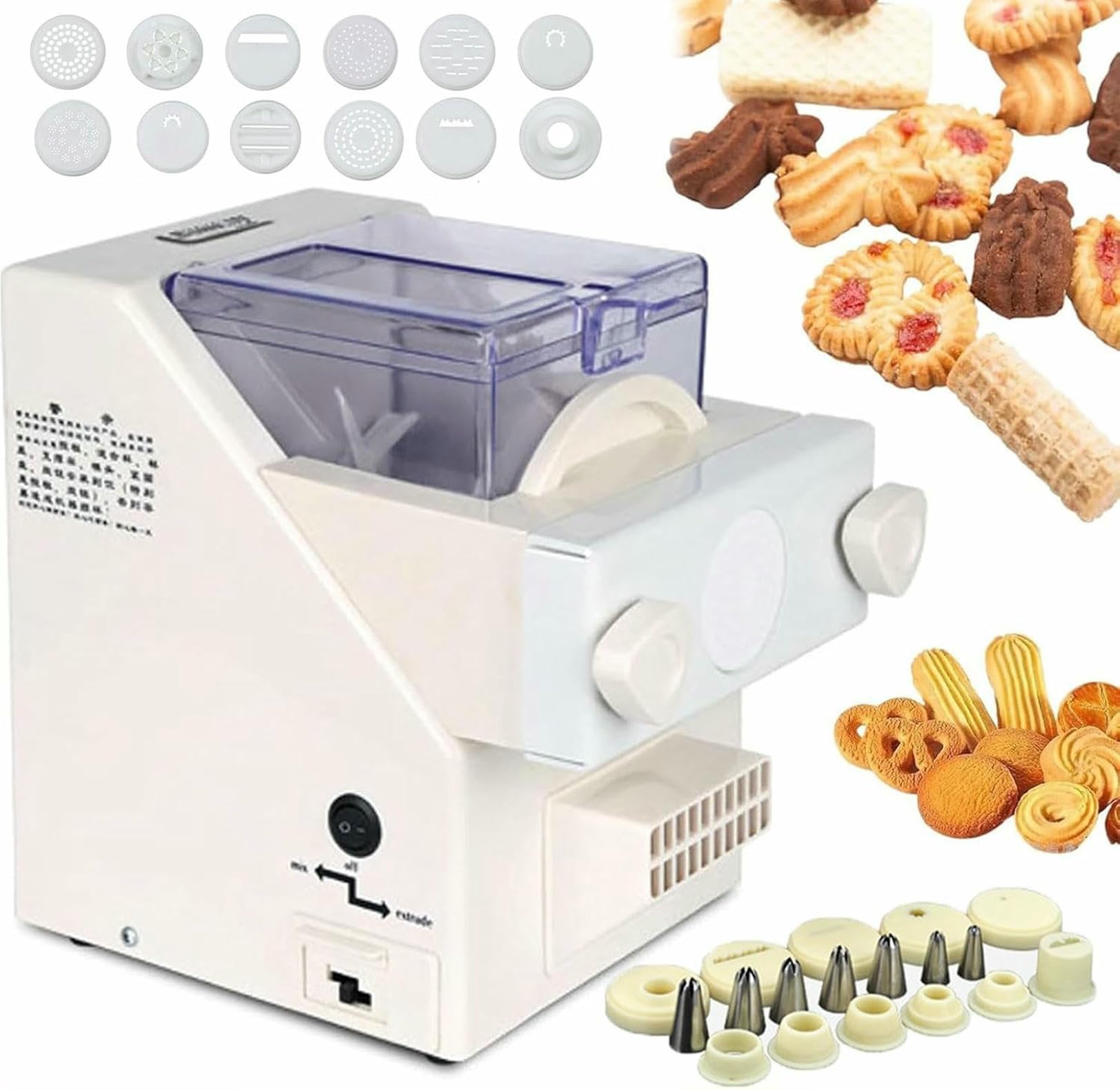 Máquina De Fabricación De Galletas Automáticas, Fabricante De Formularios De Galletas 180W con 8 Boquillas Reemplazables Y 6 Galletas, Fabricante De Galletas De Galletas Eléctricas ~/