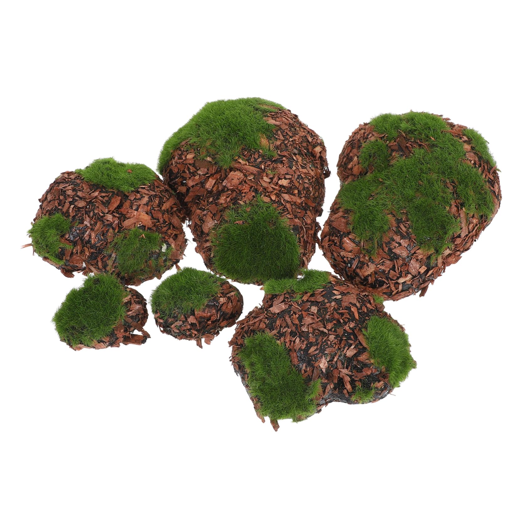IWOWHERO Realistic Faux Moss Stones for Garden 6 Pack Decorative Artificial Moss Rocks Craft Moss Decor for Landscape DIY