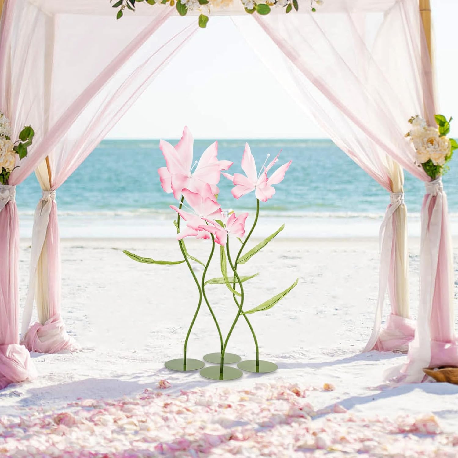 Set of 4 Giant Artificial Butterfly Flowers, Wedding Decorations for Aisle Reception Decor, 4.6Ft Huge Butterfly Flower with Stems and Stands for Birthday Party Banquet Window Display, Pink