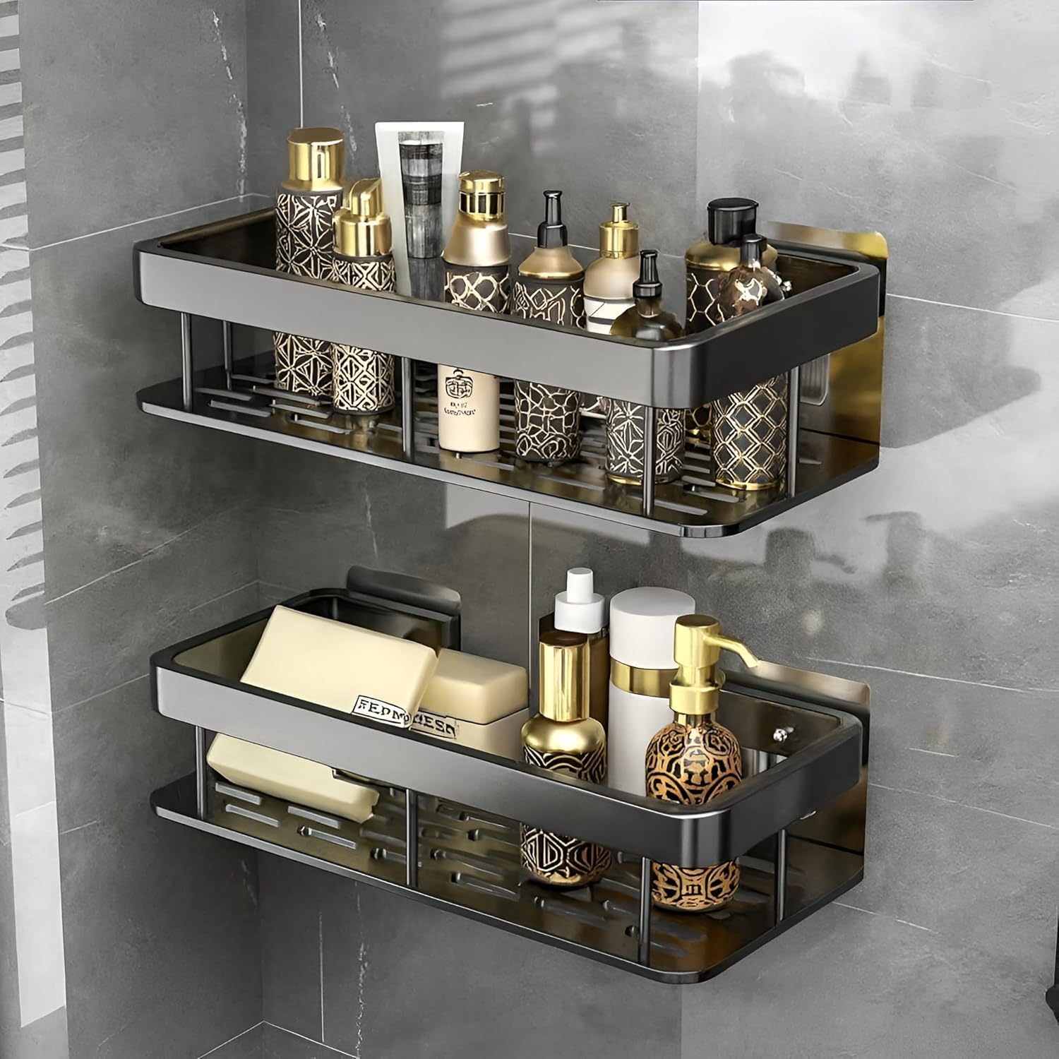 Self Adhesive Bathroom Shelf for Wall Shelf Organizer Wall Mounted Bathroom Shelves Rack Holder Stand for Bathroom Accessories Organiser Without Drill Gold-image-31