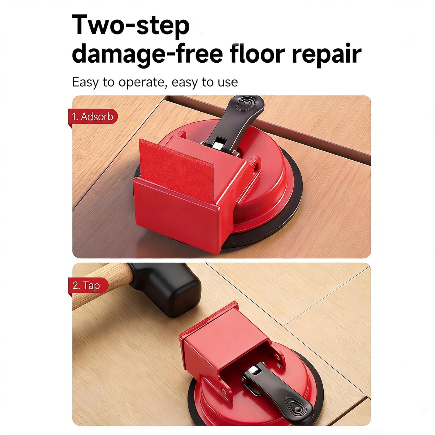 Floor Gap Fixer Tool Kit with Rubber Mallet,Sturdy Floor Suction Cup Tool for Gaps,Enhanced Suction Cup,Max Load 70kg,Suitable for Wood,Lvp Vinyl&Laminate Flooring Installation and Repair