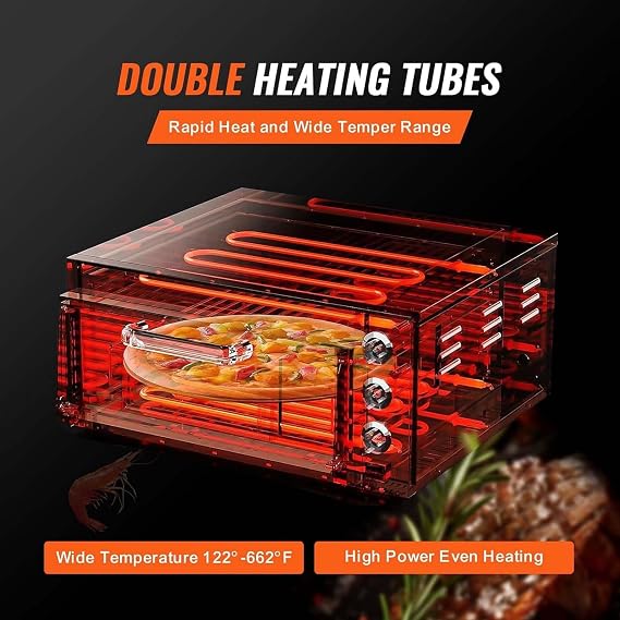 3000W 16″ Countertop Pizza Maker Electric Grill & Toaster Oven – 50-350°C Pizza Cooker for Baking, Grilling with 60-Min Timer, Baking Tray & Stone Base | Stainless Steel SingleLayer
