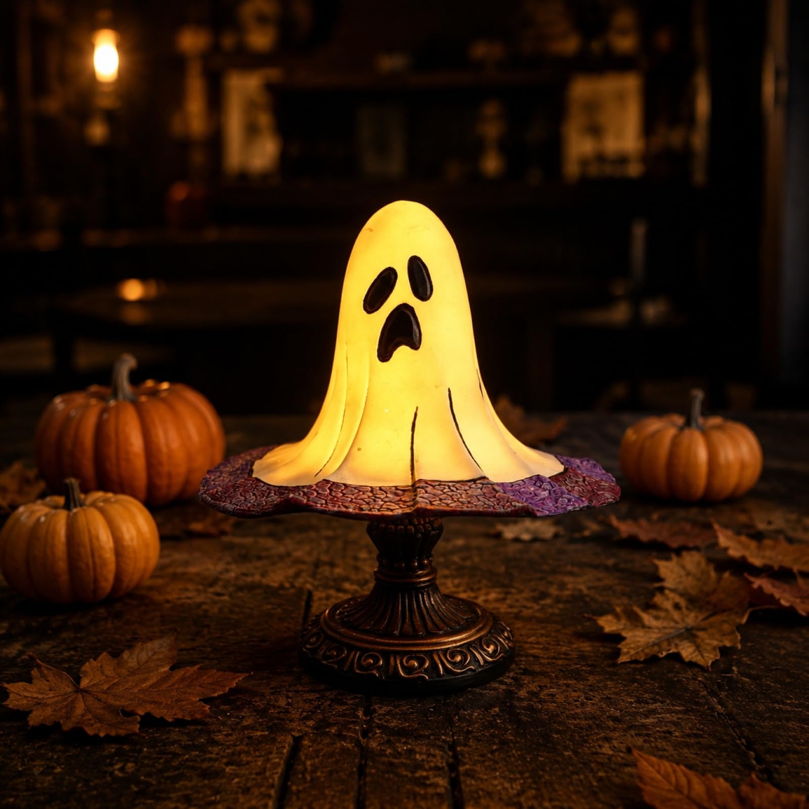 Stained Glass Halloween Pumpkin Table Lamp,Vintage Style, USB，B
