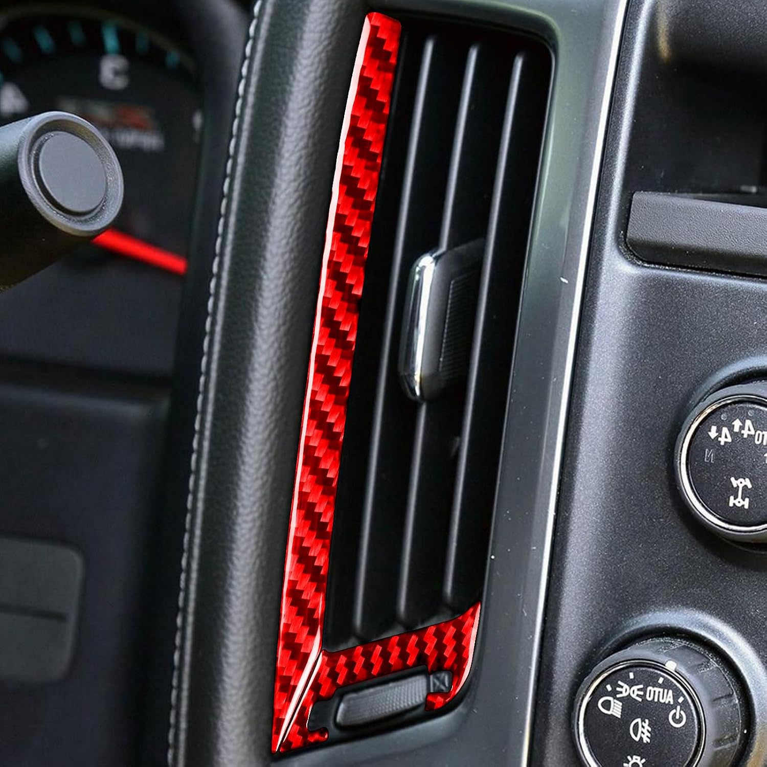 Generic Real Carbon Fiber Compatible with Chevrolet Silverado 1500/GMC Sierra 1500 2014-2018 Car Dashboard Right Sides Air Vent Trim Decals Sticker Decor Auto Interior Accessories Cover Red, CTSO1418