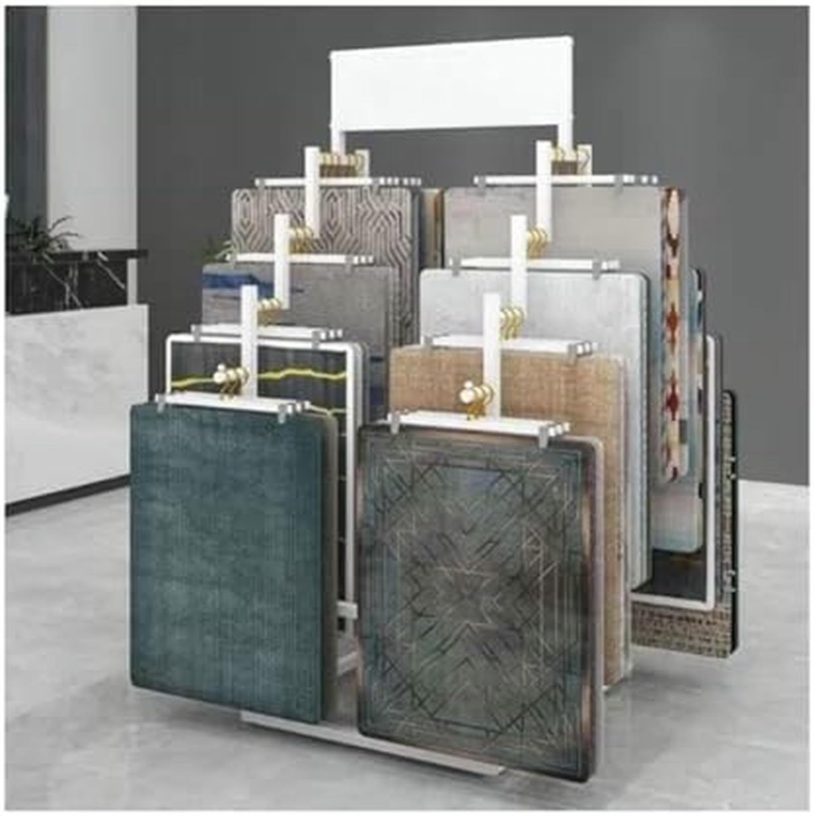 CGCSYZ Commercial Fabric Display Rack, Standing Carpets Rack, Floor-Standing Metal Organizer Holder for Quilts/Fabric Samples/Bed Sheets/Towels (White 60x95x156cm)