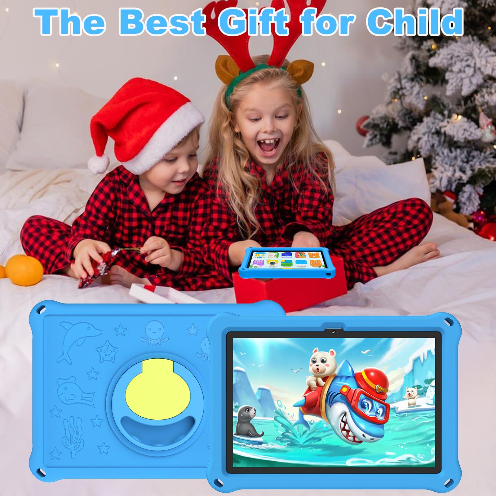 Tableta para Niños de 10.1 Pulgadas,Tabletas Android 13 con Funda Protectora, 8+128GB,Pantalla IPS 1280 * 800,Cámara Dual 2MP+5MP,6000mAh,Tableta Aprendizaje con Control Parental e iWawa,Azul