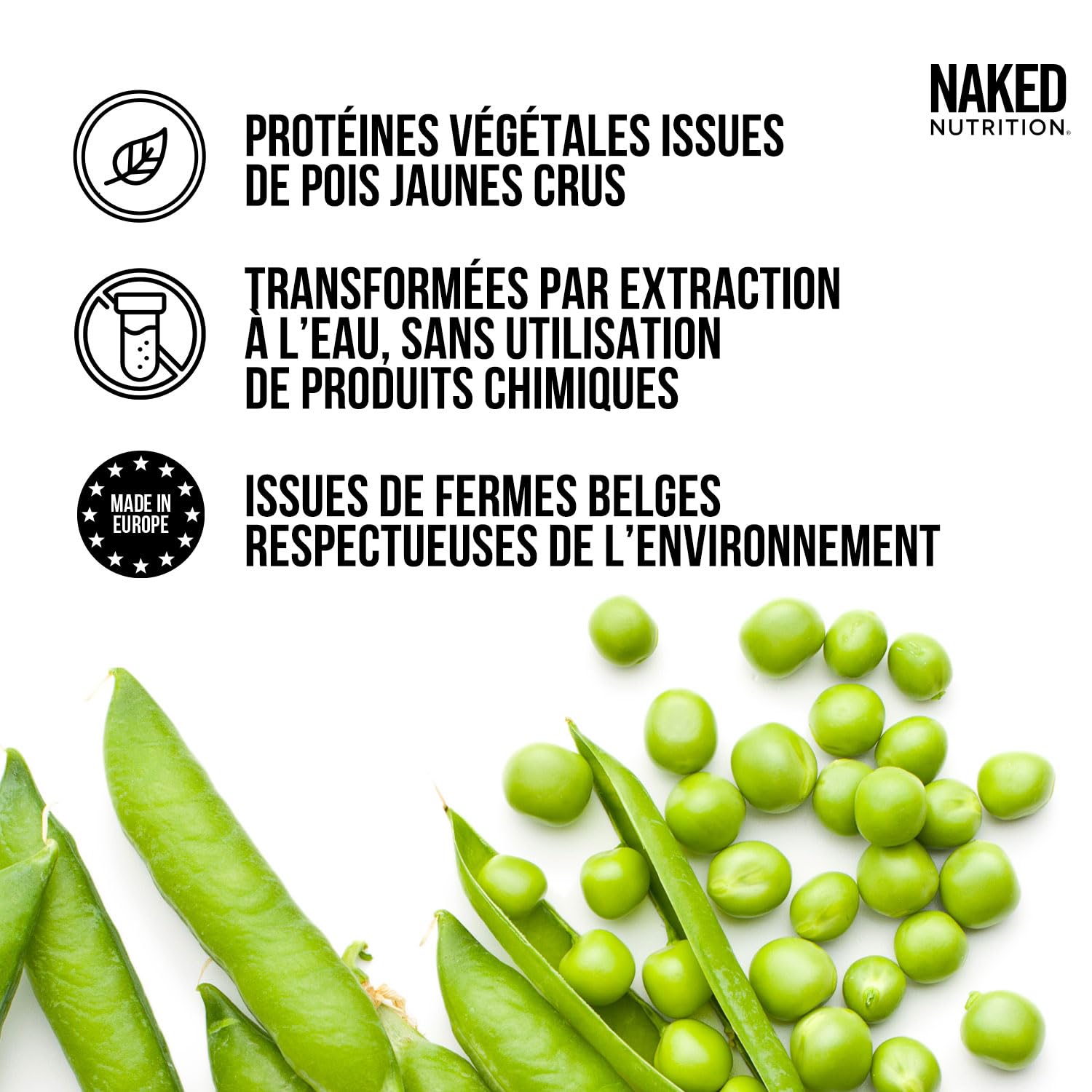 NAKED Pea – Isolat de protéine de pois – Protéine végétale, végétarienne et végane. Facile à digérer, sans OGM, sans lactose, sans soja et sans gluten – 450 g – 15 doses