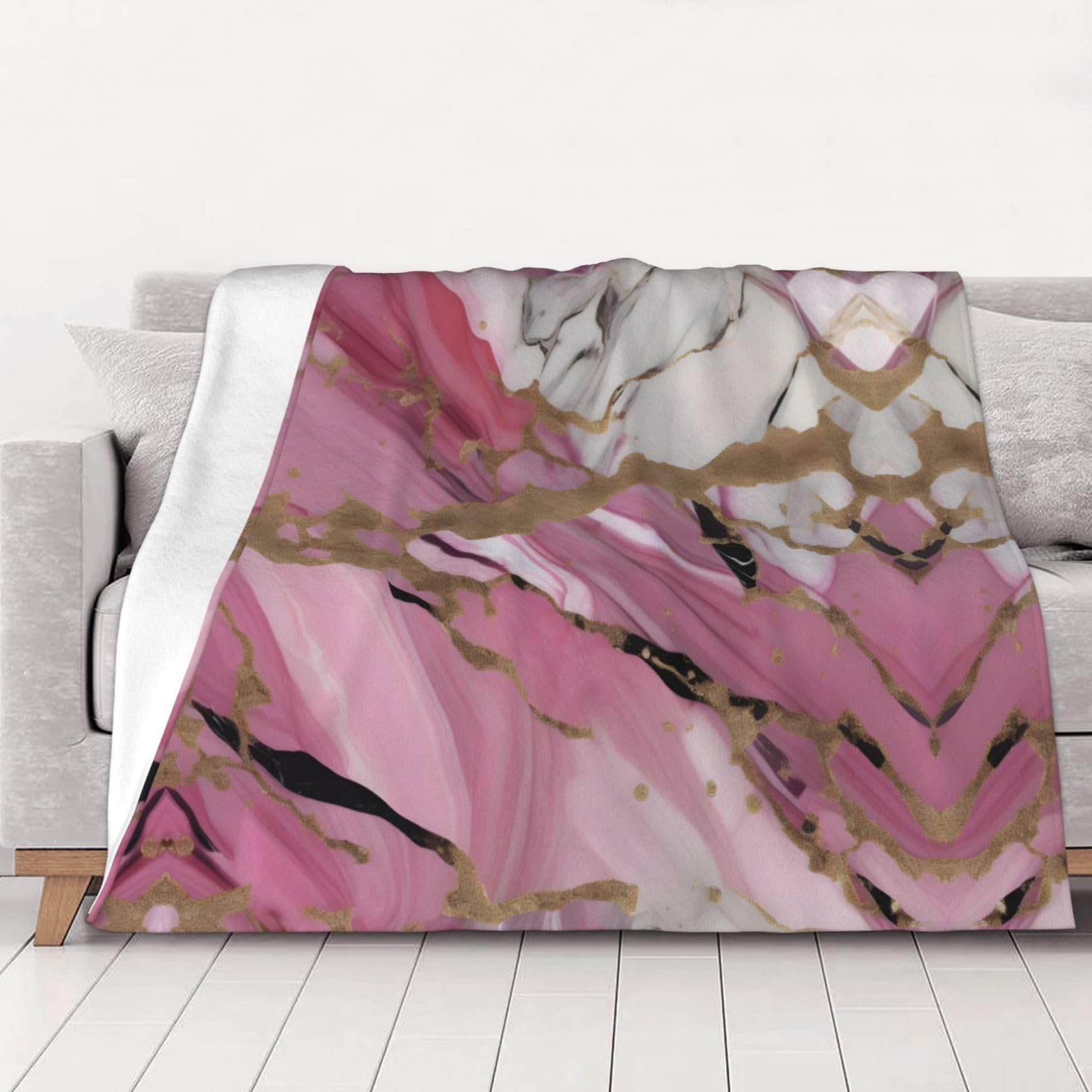 Couverture polaire plaid marbré rose blanc grand lit jeté de canapé flanelle