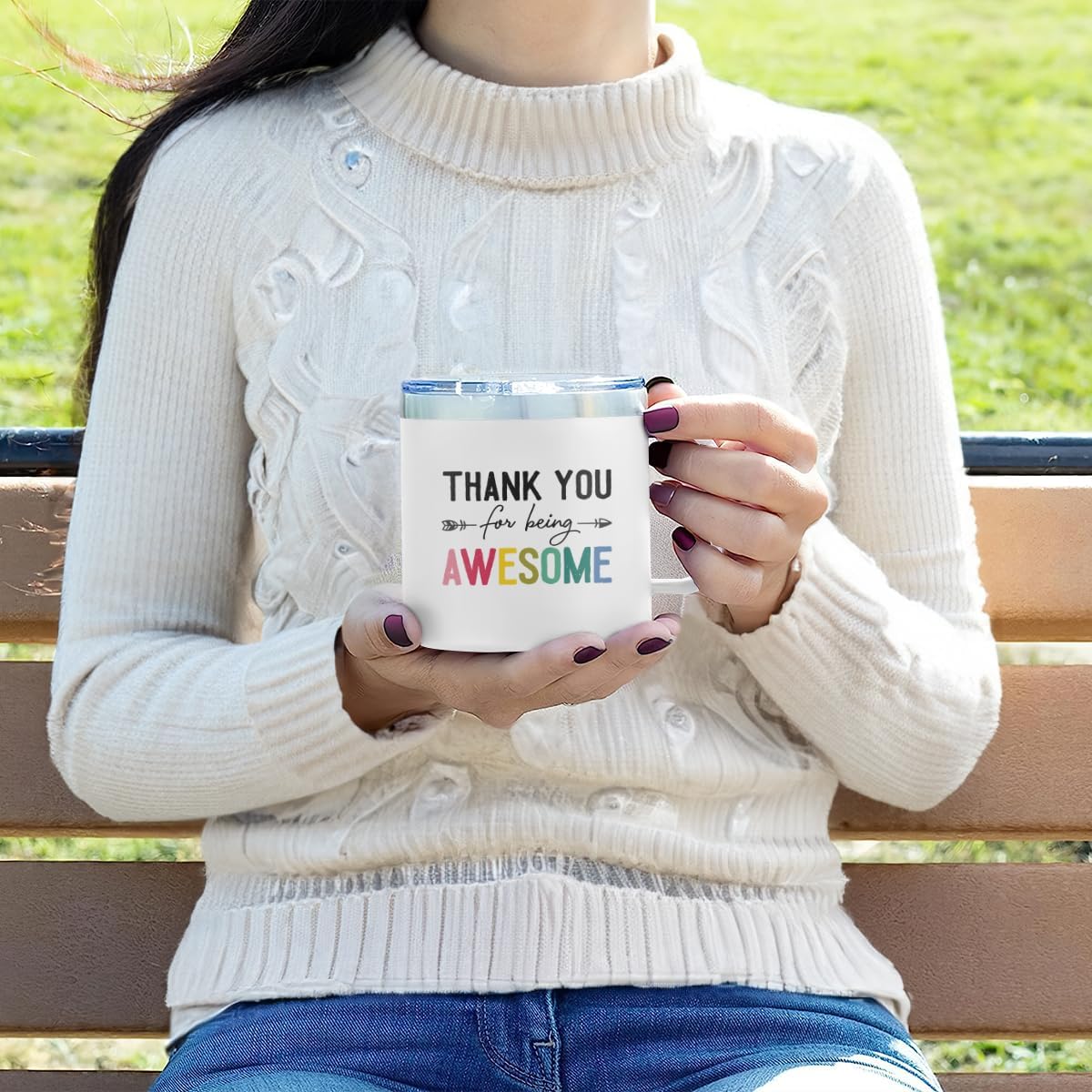 SANDJEST Inspirational Gifts for Women Thanks for Being Awesome Tumbler 14oz Insulated Coffee Mug with Handle Thank You Gift for Women Men Coworker Colleague Boss Friends Gift for Birthday Christmas - Image 6